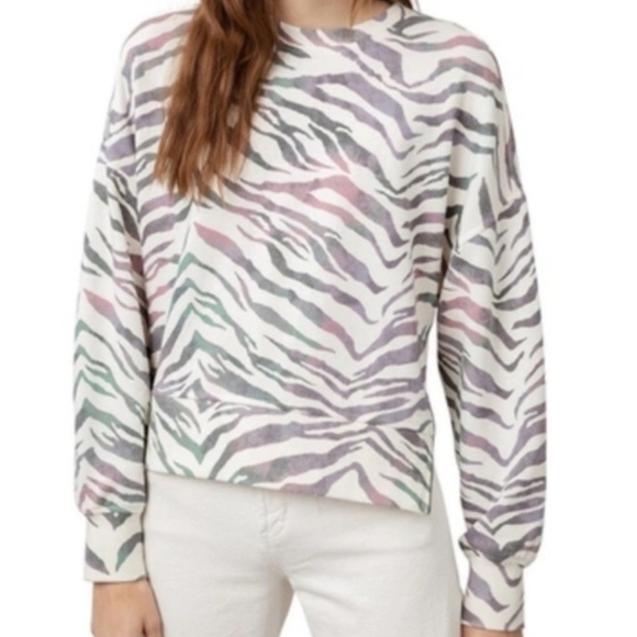 Rails Marlo Sweatshirt Tiger Print Side Zippers Cotton Poly Ivory Gradiant L NWT - Picture 2 of 16